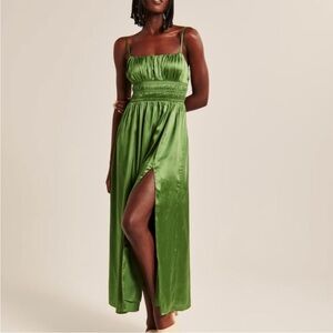 Abercrombie & Fitch Satin Olive Maxi Dress